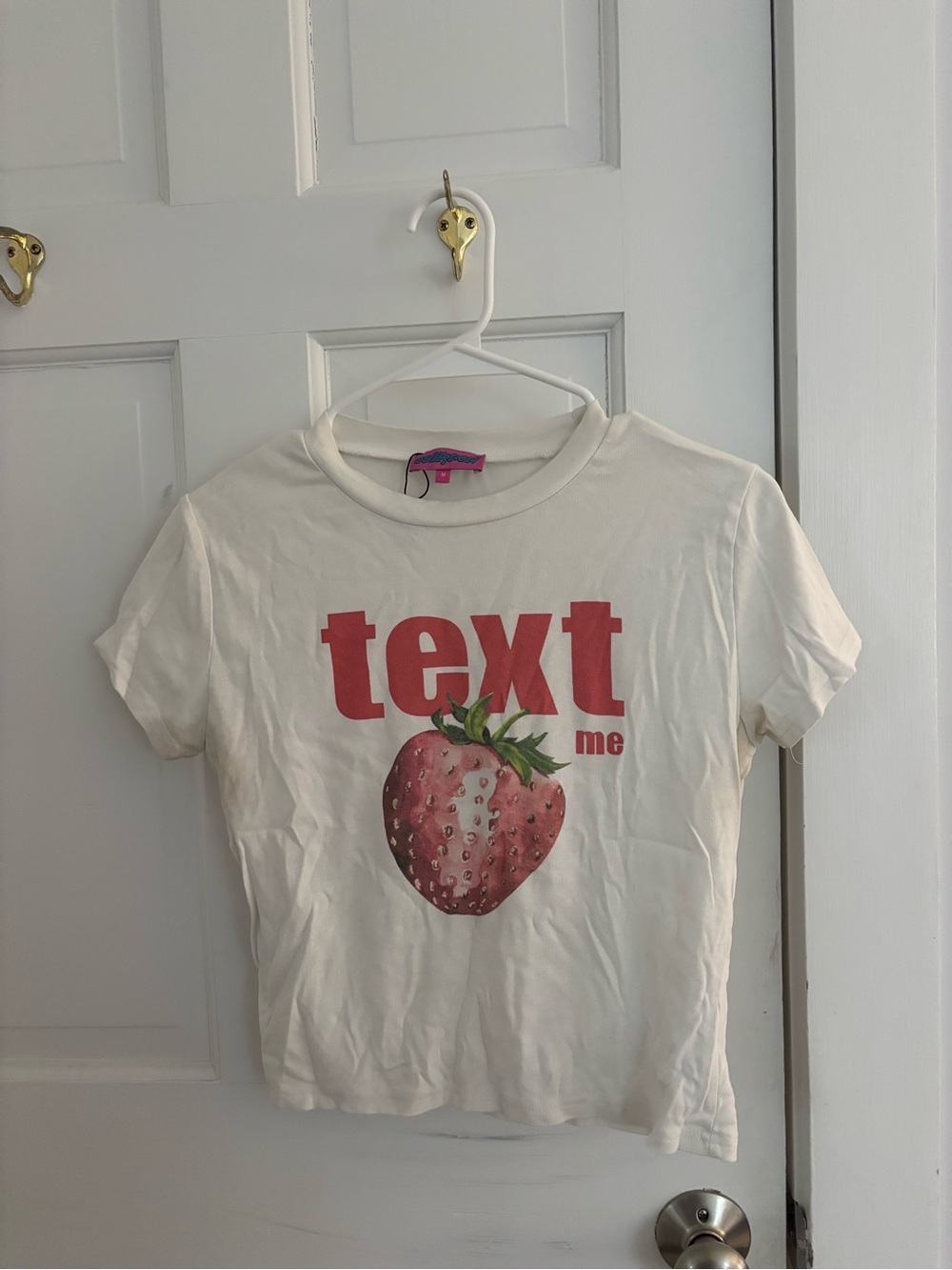 White 'Text Me' Strawberry Graphic Tee